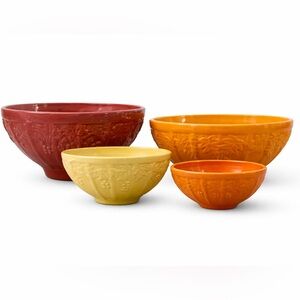 Ceramic Nesting Mixing Bowls Set of 4 Grapevine Fall Cottage Farmhouse Style